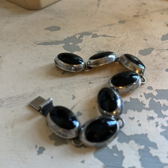 Vintage Sterling silver and Onyx link bracelet 7 1/2” Mexico 925 - Picture 9 of 9
